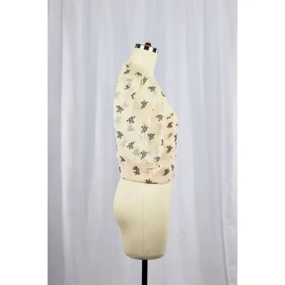 NWOT ZARA Sheer Organza Velvet Floral Puff Sleeve Bustier Crop Top Blouse Size S - Picture 3 of 13